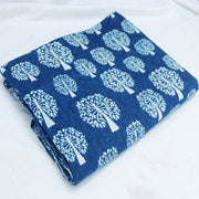 Indigo Tree Of Life Block Printed Natural Cotton Fabric - Craft Jaipur
